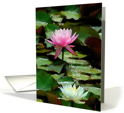 Wedding Bridesmaid, White and Pink Water Lily card (225103)