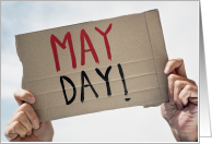 May Day Cardboard Sign Held up card