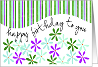 Fresh Birthday card with graphic flowers and stripes card