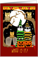 Two Scared Cats Trick or Treat with Owls Spooky Trees and Headstones card
