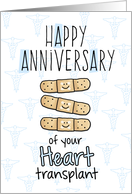 Cute Bandages - Happy Anniversary - Heart Transplant card