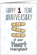 Cute Bandages - Happy 1 year Anniversary - Heart Transplant card