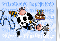 Happy Birthday - Bungee Cow (Polish) card