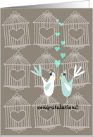 Cute Birds with Cages - Lesbian Wedding Congratulations card