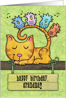 Customizable Birthday for Grandma Kitty and Birds in Tree with Sign card