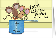 Customize for Any Name Happy Anniversary Two Mice in Measuring Cup card