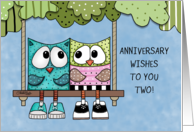 Happy Anniversary for Couple Two Owls on Tree Swing card