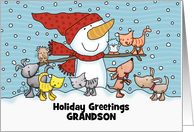 Snowman Small Animals Customizable Christmas Greeting for Grandson card