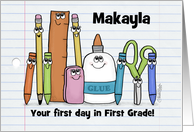 Customizable First Day in First Grade School Supply Characters card