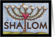 Shabbat Shalom Doves on Menorah Shaped Tree Fruits of the Spirit card