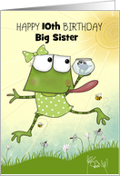 Customizable Happy 10th Birthday for Big Sister Girl Frog and Tadpole card