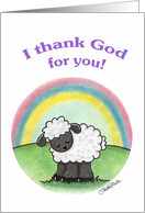 Sheep and Rainbow Happy Birthday Thank God for You card