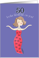 Lady in Red 50th Birthday Fifity Looks Fabulous on You card