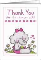 Thank You for Shower Gift Baby Girl Elephant in Daisies card