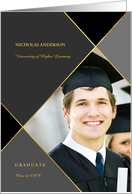Graduation Announcement Gray and Black Argyle with Photo card