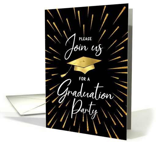Graduation Party - Gold Cap and Fireworks card (1603786)