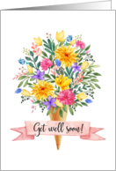 Get Well Soon Ice Cream Cone Flowers Bouquet card