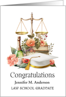 Custom Name Law School Graduation Congratulations White Cap card