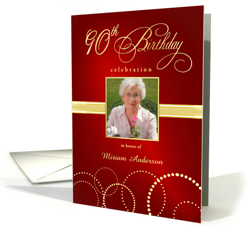90th Birthday Party Invite Elegant Red and Gold card (860599)