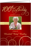 100th Birthday Party Invite Elegant Red and Gold card