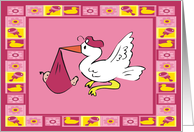 Stork Baby Girl Announcement card