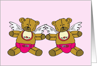 Teddy Bear Angel Twin Girls Adoption Announcement Card