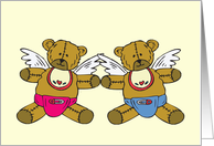 Teddy Bear Angel Twins Adoption Announcement Card