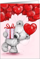 Love You, Cute Bear with Many Heart Shaped Red Balloons card