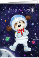 Happy Birthday, Cute Dog Astronaut in Space card
