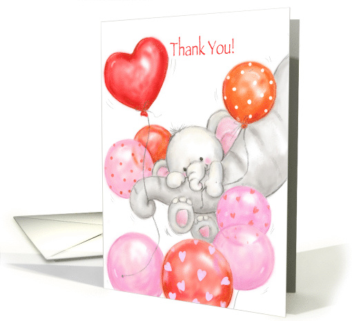 Thank You for Baby Shower Gift, Baby Girl Elephant with Balloons card