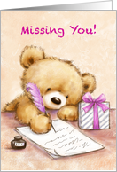 Missing You, Cute Bear Writing a Letter card