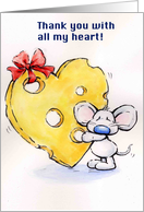 mouse holding a big heart shaped cheese card