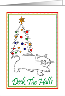 Christmas Cat With Decorated Christmas Tree Tail card