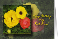 Happy Birthday Best Friend, BFF, Cheery Red and Yellow Flowers card