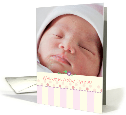 Birth Annoucement Baby Girl Pink Dots Photo card (1132264)