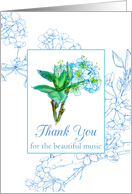Thank You For The Music Blue Watercolor Flower Blossoms card