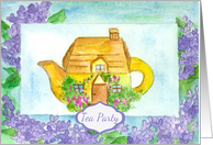 Tea Party Invitation Cottage Teapot Lilac Flowers card