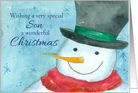 Merry Christmas Son Snowman Snowflakes Watercolor card