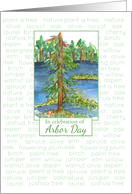 Happy Arbor Day Green Trees Lake Watercolor card