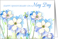 Happy Anniversary On May Day White Windflowers card