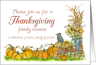 Thanksgiving Family Reunion Invitation Pumpkin Illustration Watercolor card