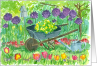 Happy Birthday Purple Alliums Floral Watercolor Art card