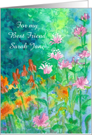 Friendship Garden Watercolor Flowers Custom Name card