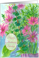 Happy Mothering Sunday Pink Daisy Flowers Watercolor Painting card