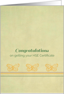 Congratulations on Getting HSE Certificate Yellow Butterflies card