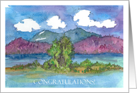 Congratulations Mountain Lake Watercolor Painting card