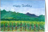 Happy Birthday Vineyard Roses Mountains Landscape Watercolor card
