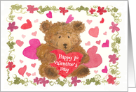 Baby’s First Valentine Teddy Bear Hearts Watercolor card
