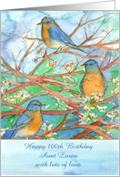 Happy 100th Birthday Bluebirds Watercolor Custom Name card