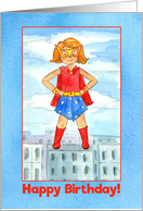 Happy Birthday Girl Superhero Watercolor card
